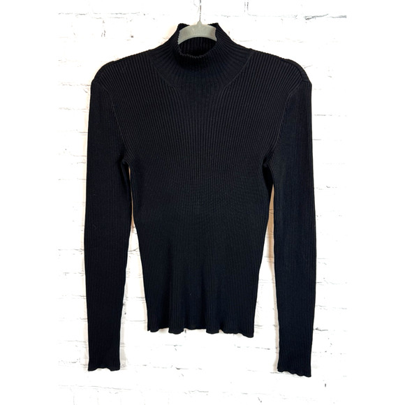 RALPH LAUREN SPORT black mock neck rib knit viscose blend sweater pullover M - Picture 1 of 6